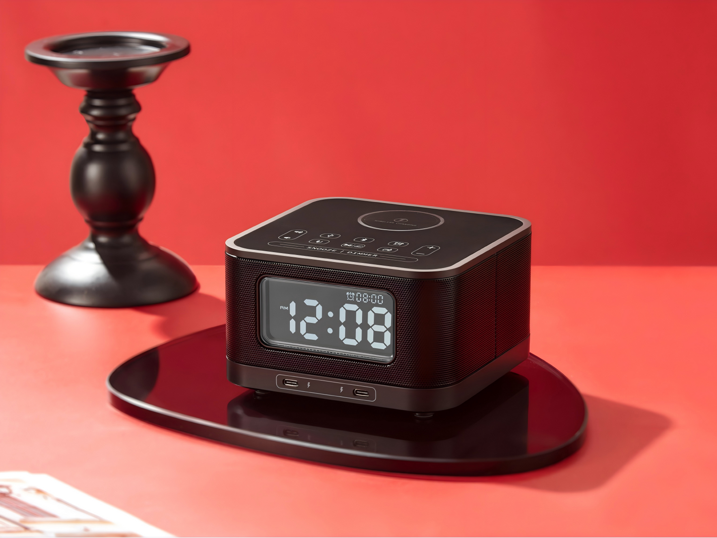 Bluetooth Speaker System with Alarm Clockand Wireless Charging Function