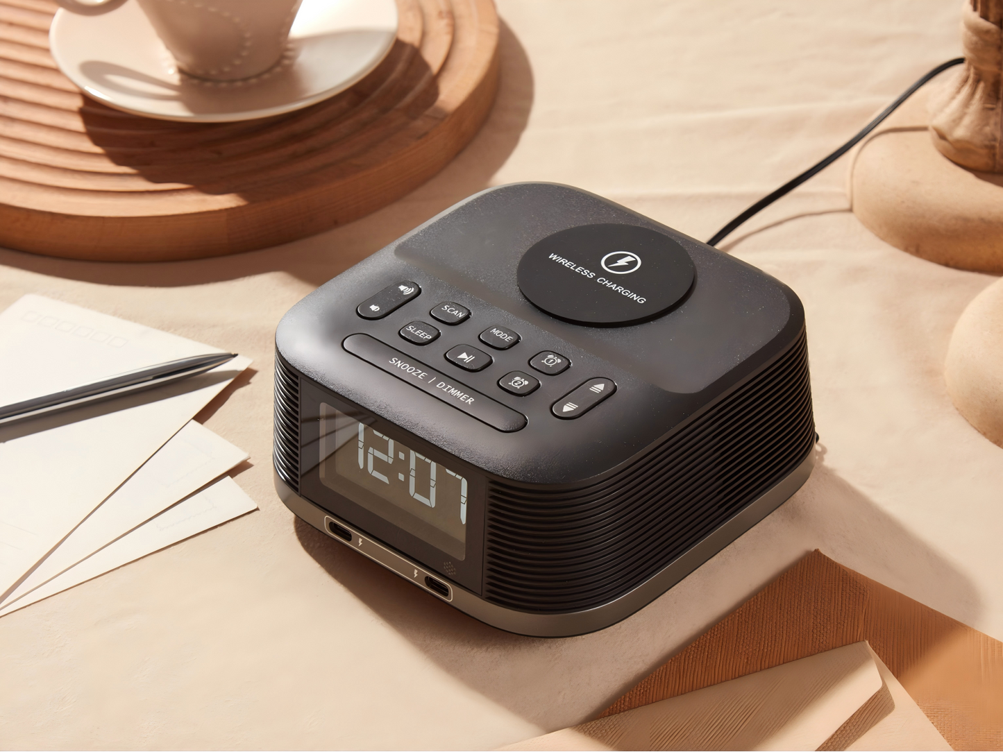 Bluetooth Speaker with Alarm Clock andWireless Charging Function