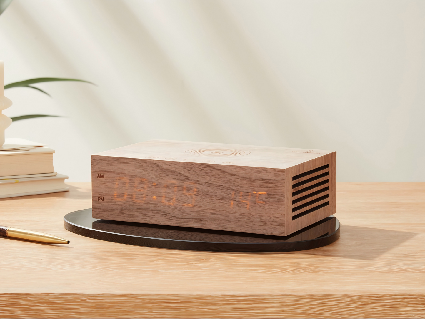 Wooden Wireless Charging BluetoothAlarm Clock Speaker