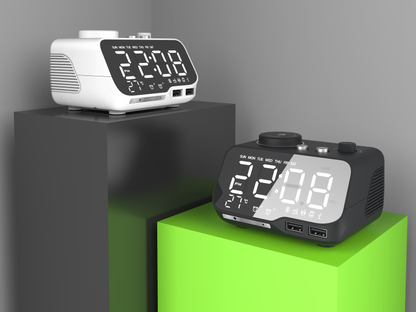 Active Bluetooth alarm clock speaker front dual USB mobile phone charging, knob adjustment function
