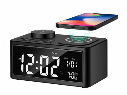 Multi-function wireless charging Bluetooth alarm clock speaker radio stereo