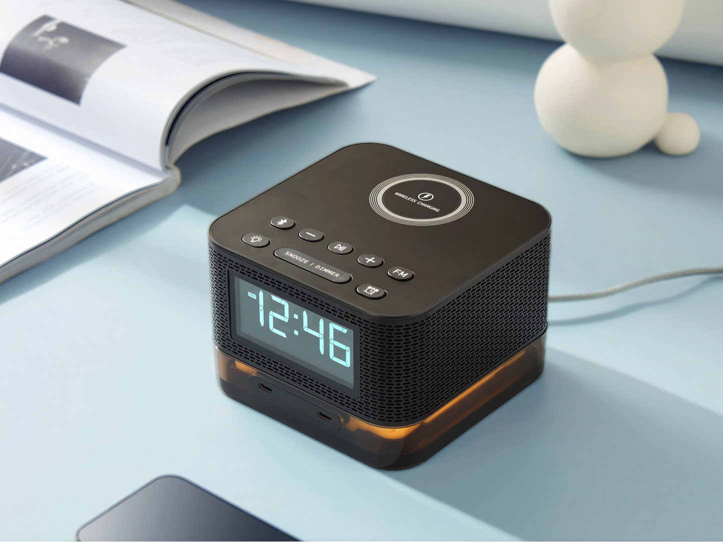 Bluetooth Speaker System with Alarm Clockand Wireless Charging Function