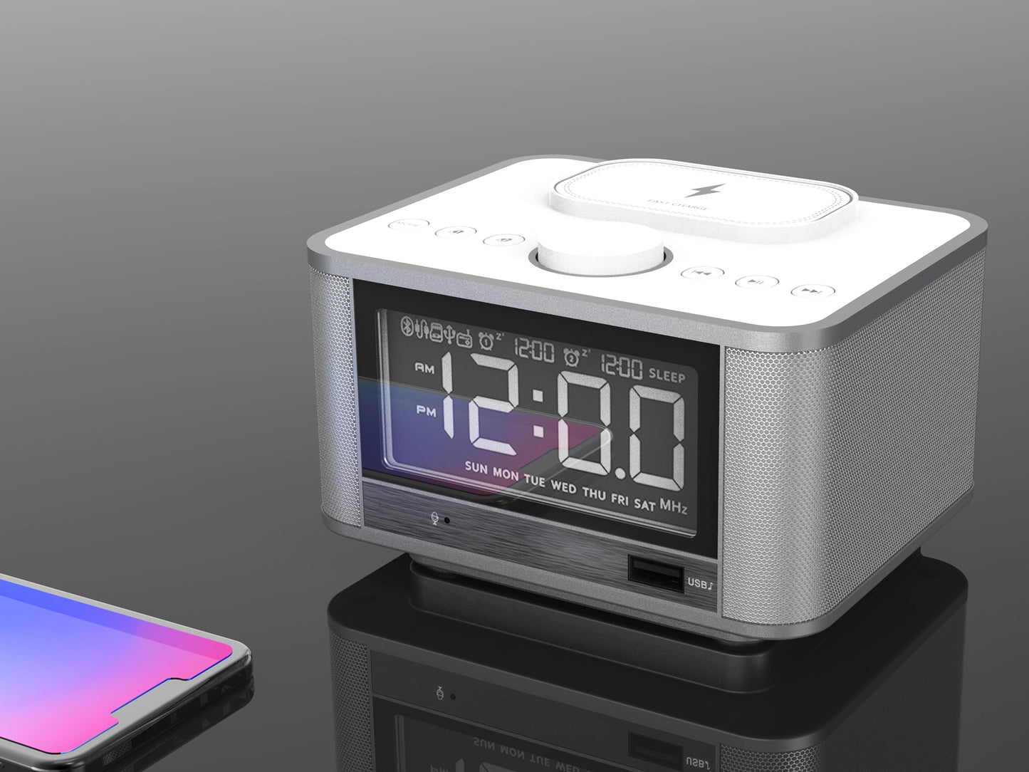 Active product mobile phone wireless charging active Bluetooth alarm clock speaker multi-functional radio alarm clock