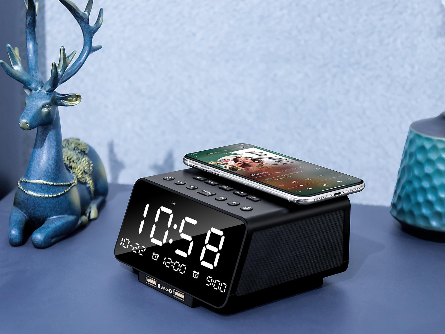 Mobile phone wireless charging active Bluetooth alarm clock multi-function alarm clock radio subwoofer