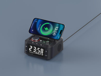 Active products mobile phone stand wireless fast charging multi-function Bluetooth alarm clock radio subwoofer ambient night light Type-C PD fast charging function